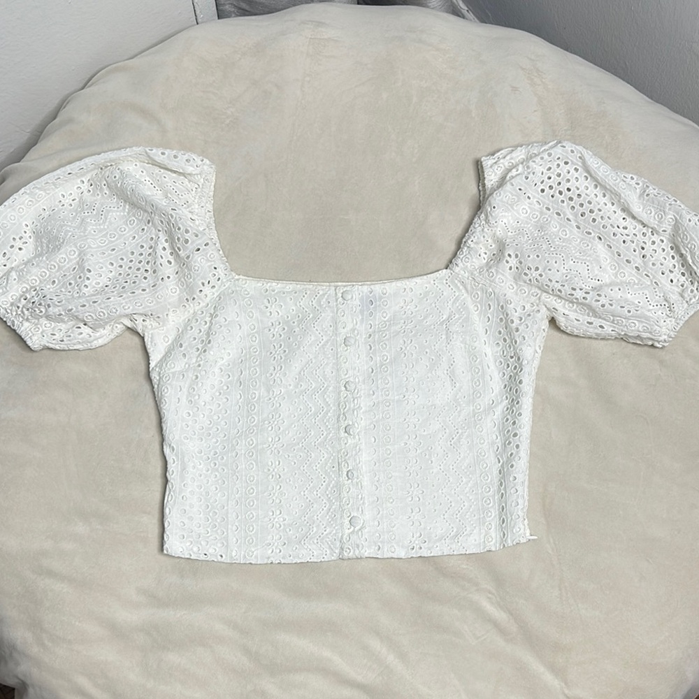 Lucy Paris White Puff Sleeve Crop Blouse